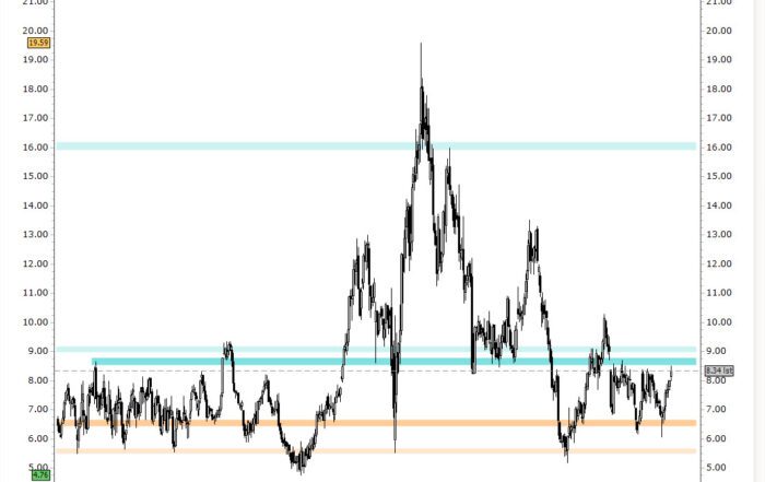 Centerra Gold chart with Horizontal Pivots showing resistance at 8.50 and 9.00, TransStock software analysis from 2019 to 2024.