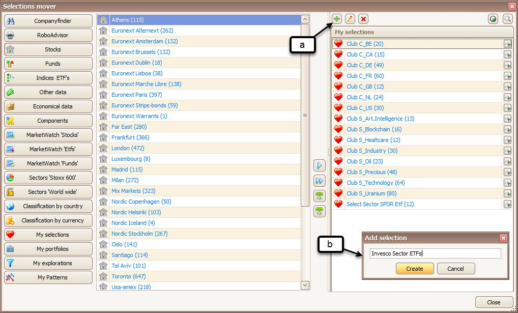 Venster met de Mijn Lijsten Schikken-interface in TransStock