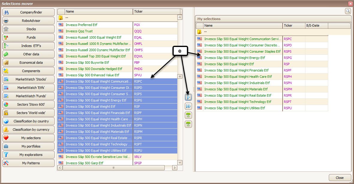 Items worden verplaatst naar de nieuwe selectie in TransStock