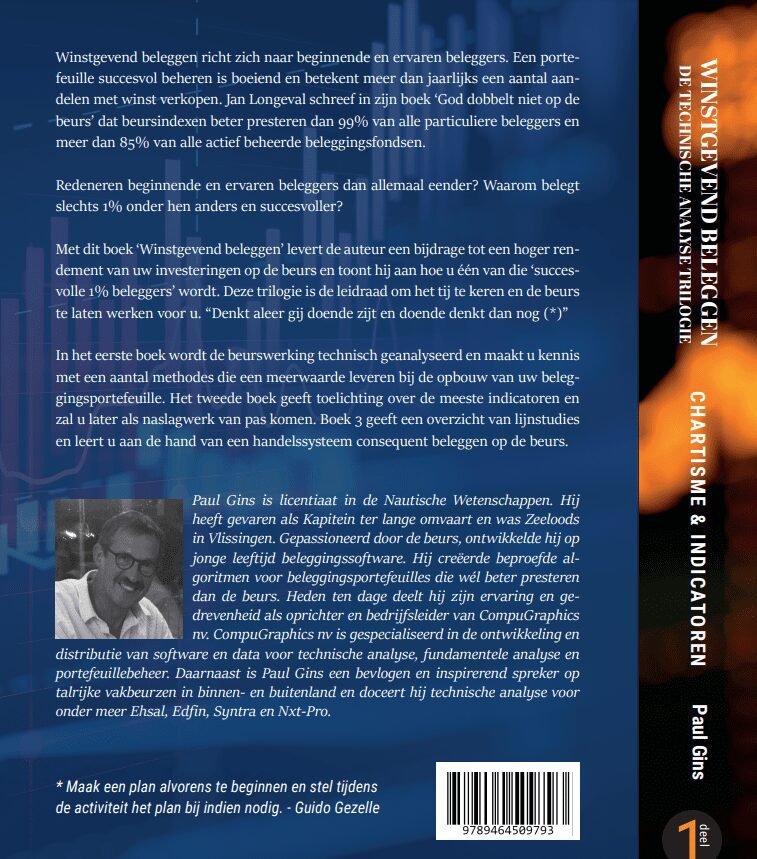 Paul Gins, auteur van de Technische Analyse Trilogie, met het eerste boek