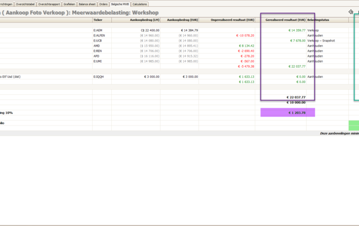 TransFolio tabblad meerwaardebelasting met aanbevelingen