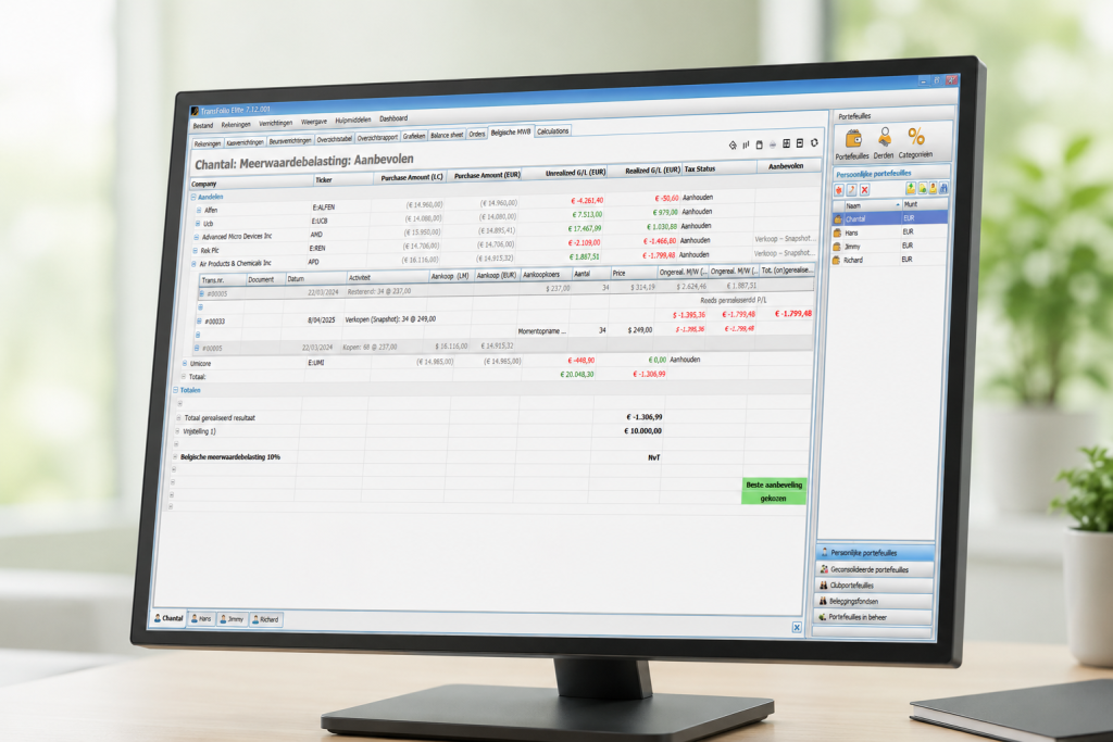 TransFolio Elite: gráfico de asignación por sector en el monitor