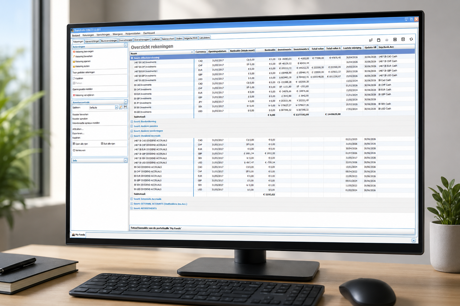 TransFolio — overzicht van alle rekeningen per broker en valuta